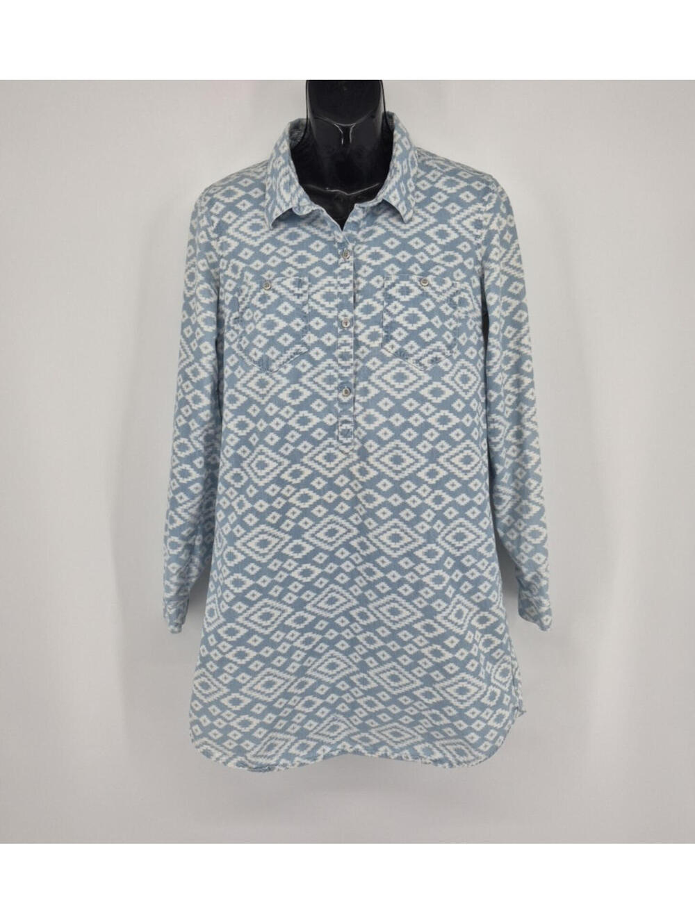 Lucky Brand Blue Aztec Long-Sleeve Chambray 3/4 Buttoned Shirt Dress Women's S